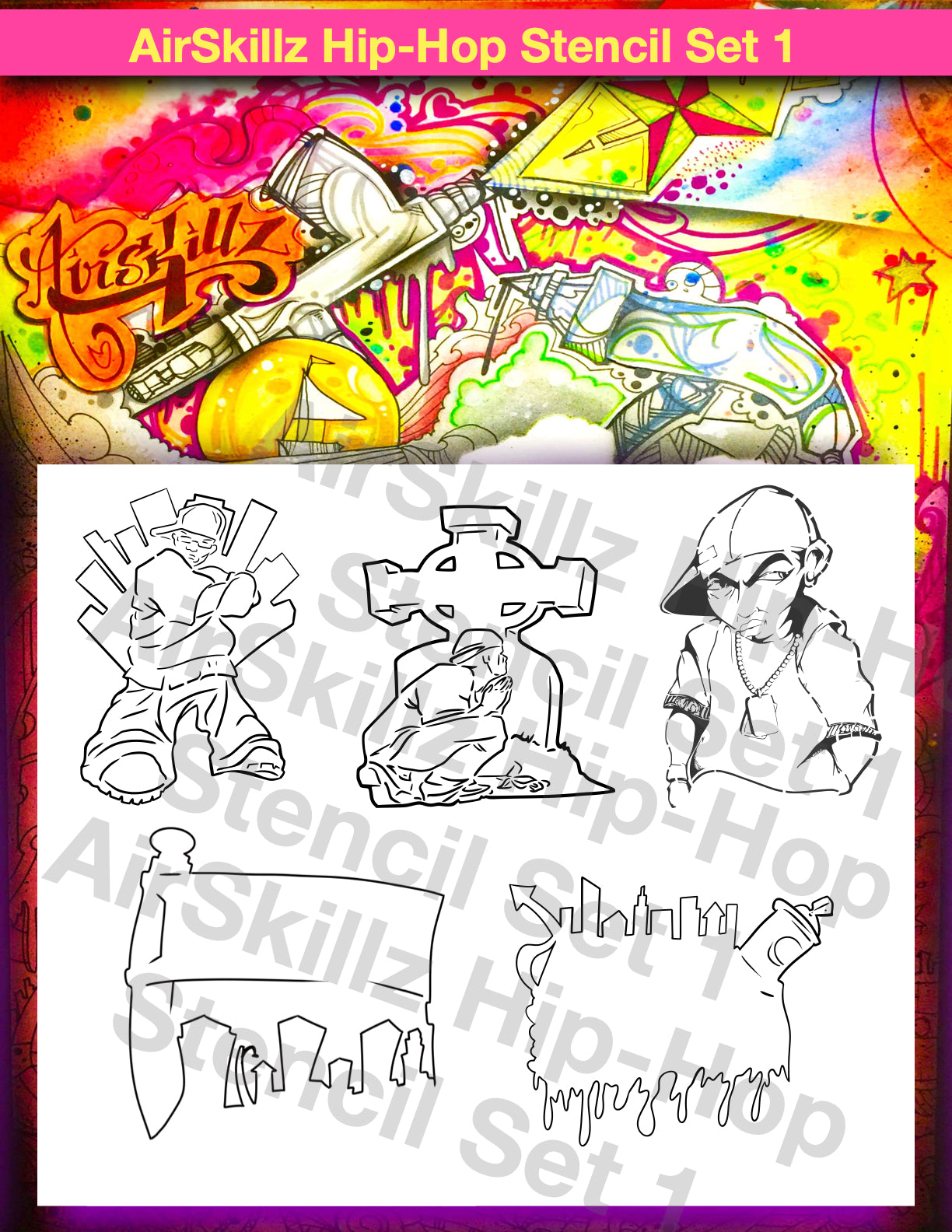 AirSkillz Hip-Hop 5 Piece Stencil Set